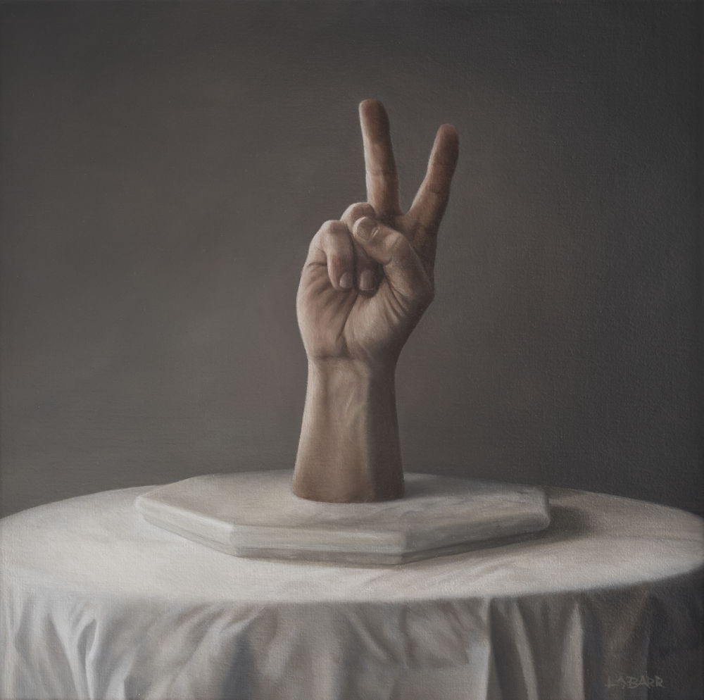 Painting of hand with peace sign