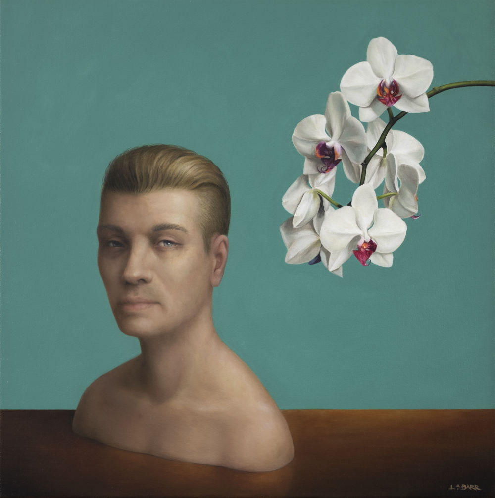 Painting of man with orchids